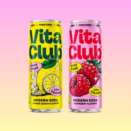 Refresco prebiótico Vita Club con sabor a jengibre y limón y a frambuesa (caja de 330 ml)