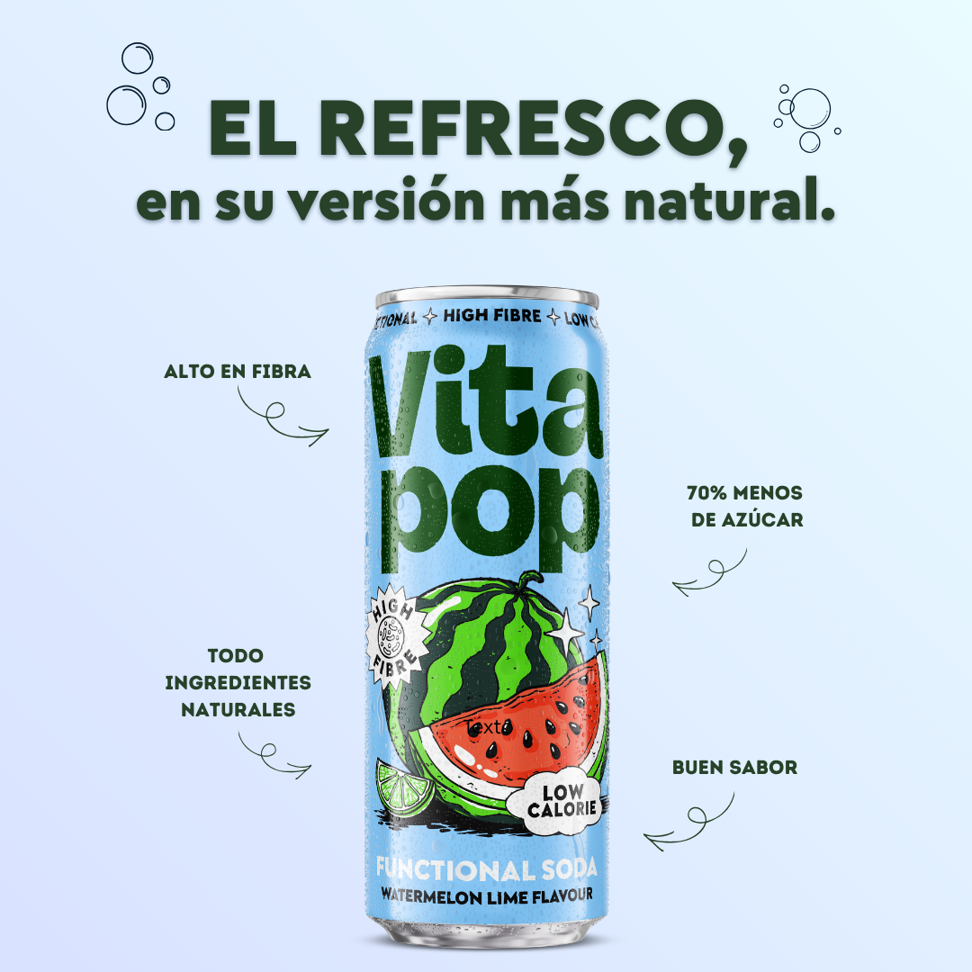NUEVO 💥 Vita Pop Refresco Prebiótico de Sandía y Lima – 12 x 330 ml