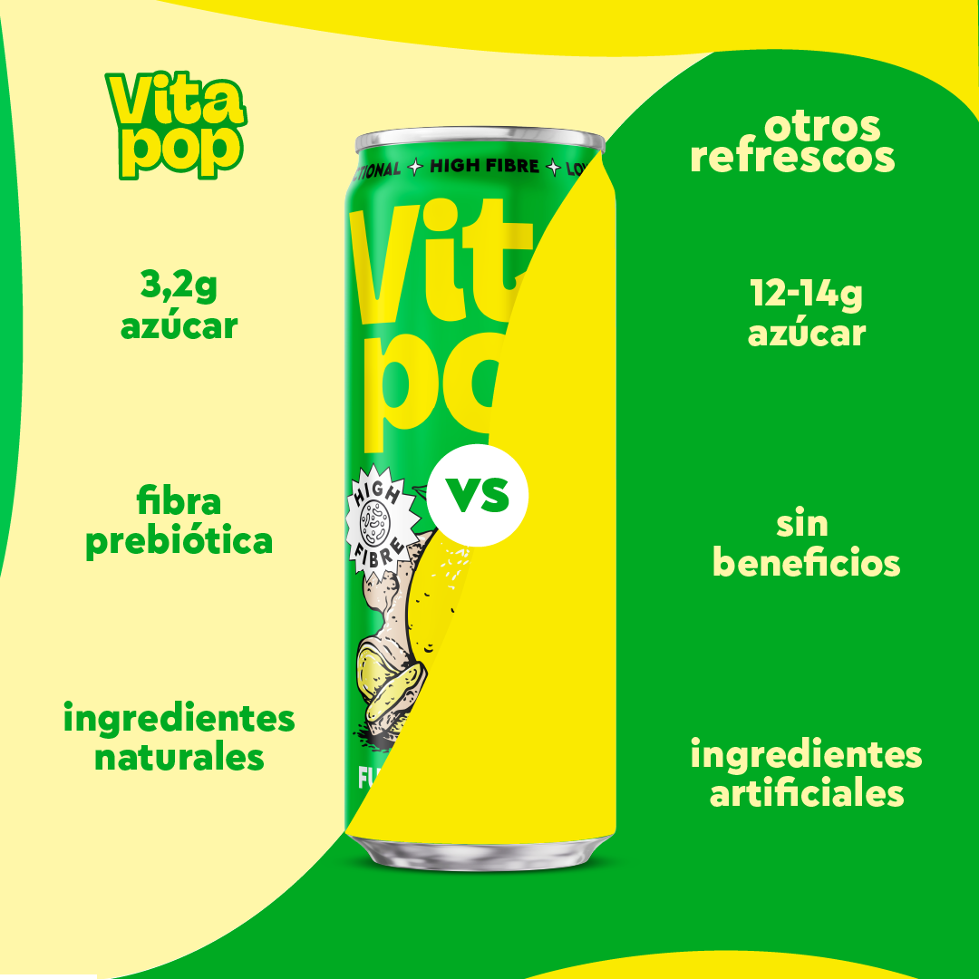 Vita Pop Refresco Prebiótico de Limón y Jengibre – 12 x 330 ml