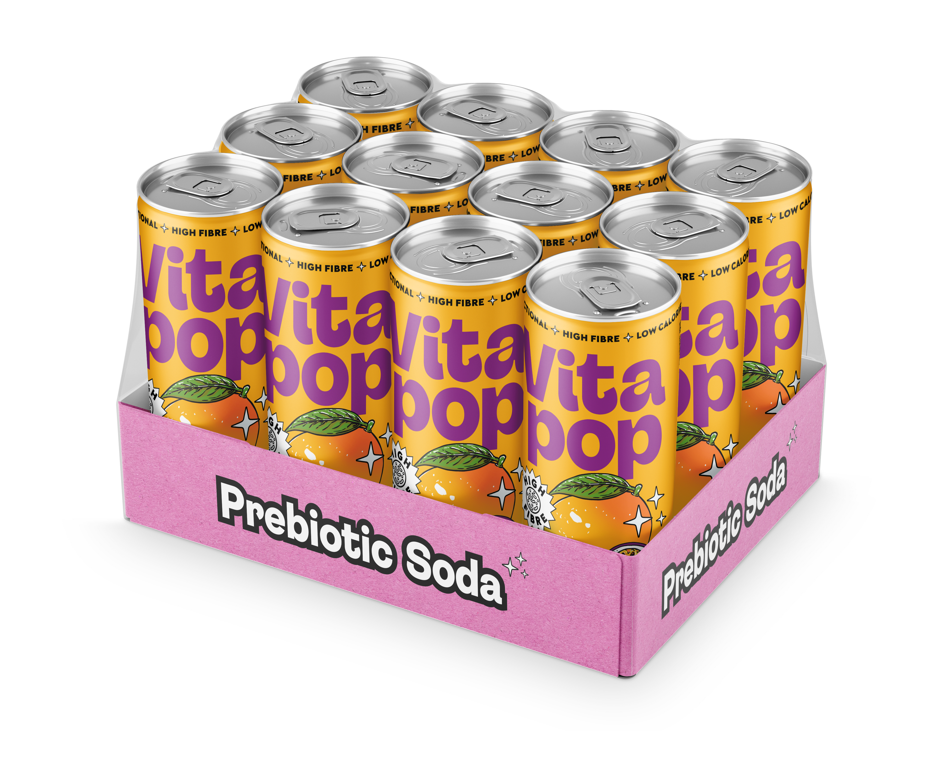 Vita Pop Refresco Prebiótico de Mango y Fruta de la pasión – 12 x 330 ml